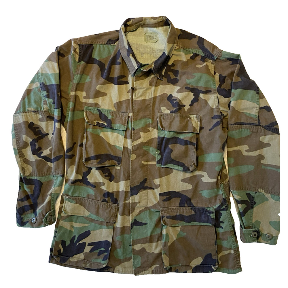 Vintage Size Medium Long Woodland Camo Field Coat Military